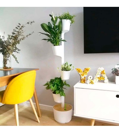 White vertical planter with 4 pots