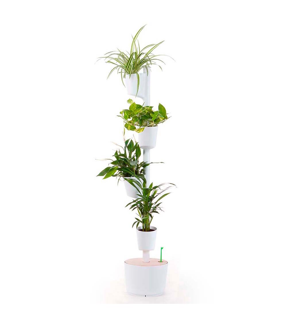 Self-watering white vertical planter with 4 pots