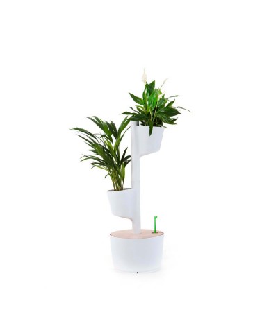 Self-watering white vertical planter with 2 pots