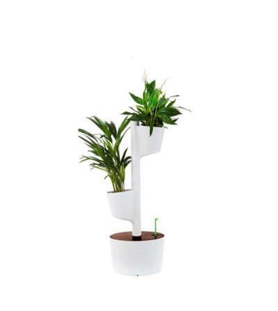 Self-watering white vertical planter with 2 pots