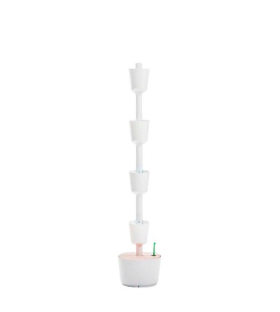 Self-watering white vertical planter with 4 pots