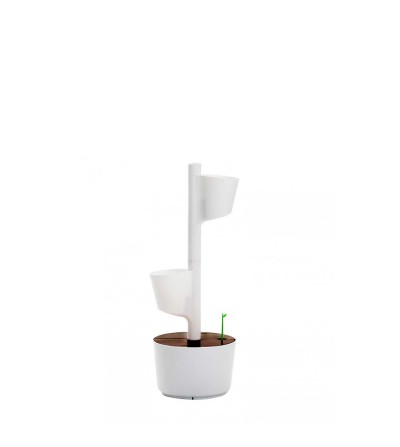 Self-watering white vertical planter with 2 pots