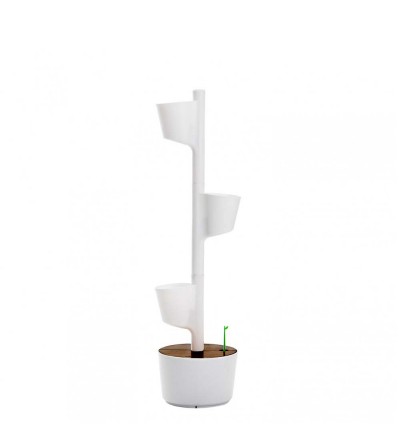 Self-watering white vertical planter with 3 pots