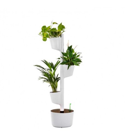 Self-watering white vertical planter with 3 pots