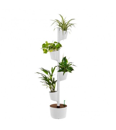 Self-watering white vertical planter with 4 pots