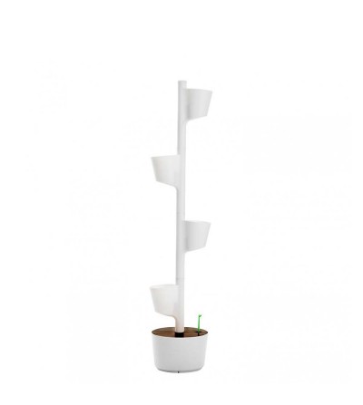 Self-watering white vertical planter with 4 pots