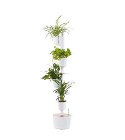 Self-watering white vertical planter with 4 pots