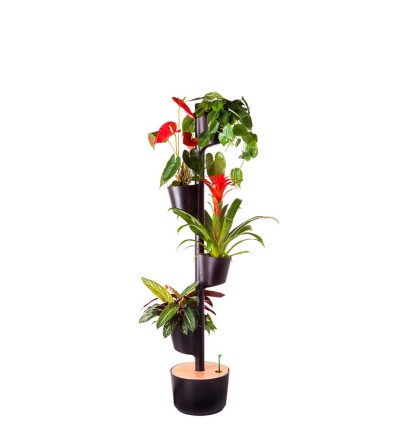 jardinière verticale noire avec 4 pots