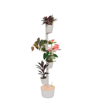 jardinière verticale grise avec 4 pots