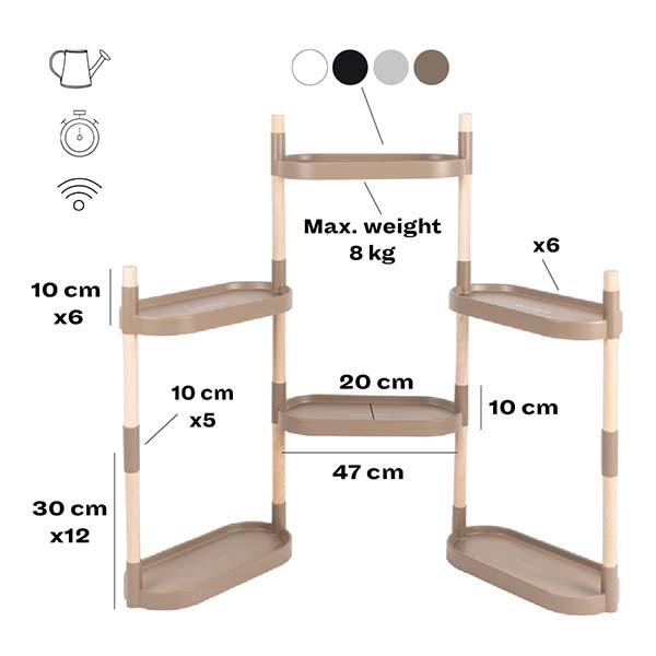 features 6-tray plant shelf