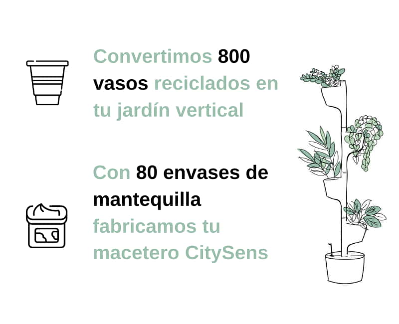 Con 800 vasos reciclados hacemos jardines verticales CitySens